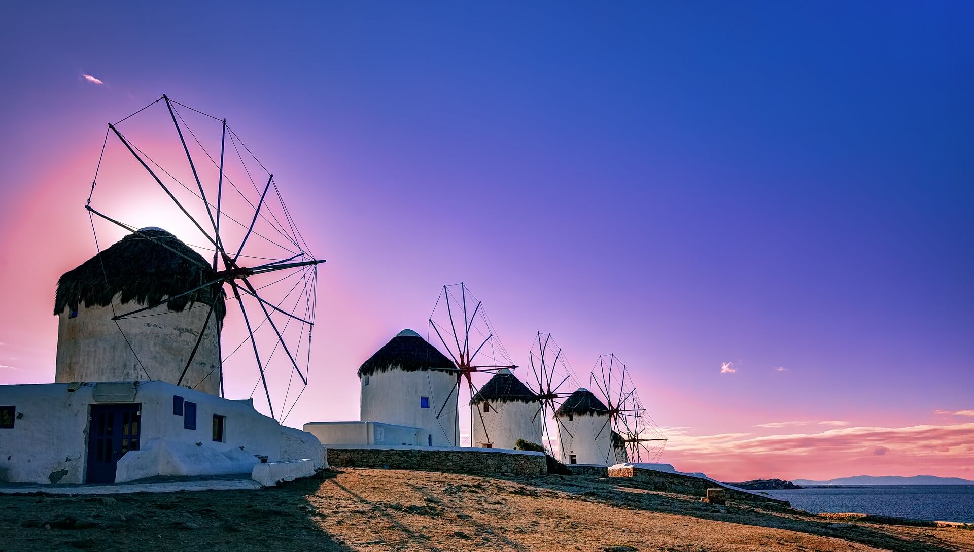 mykonos windmills sunset